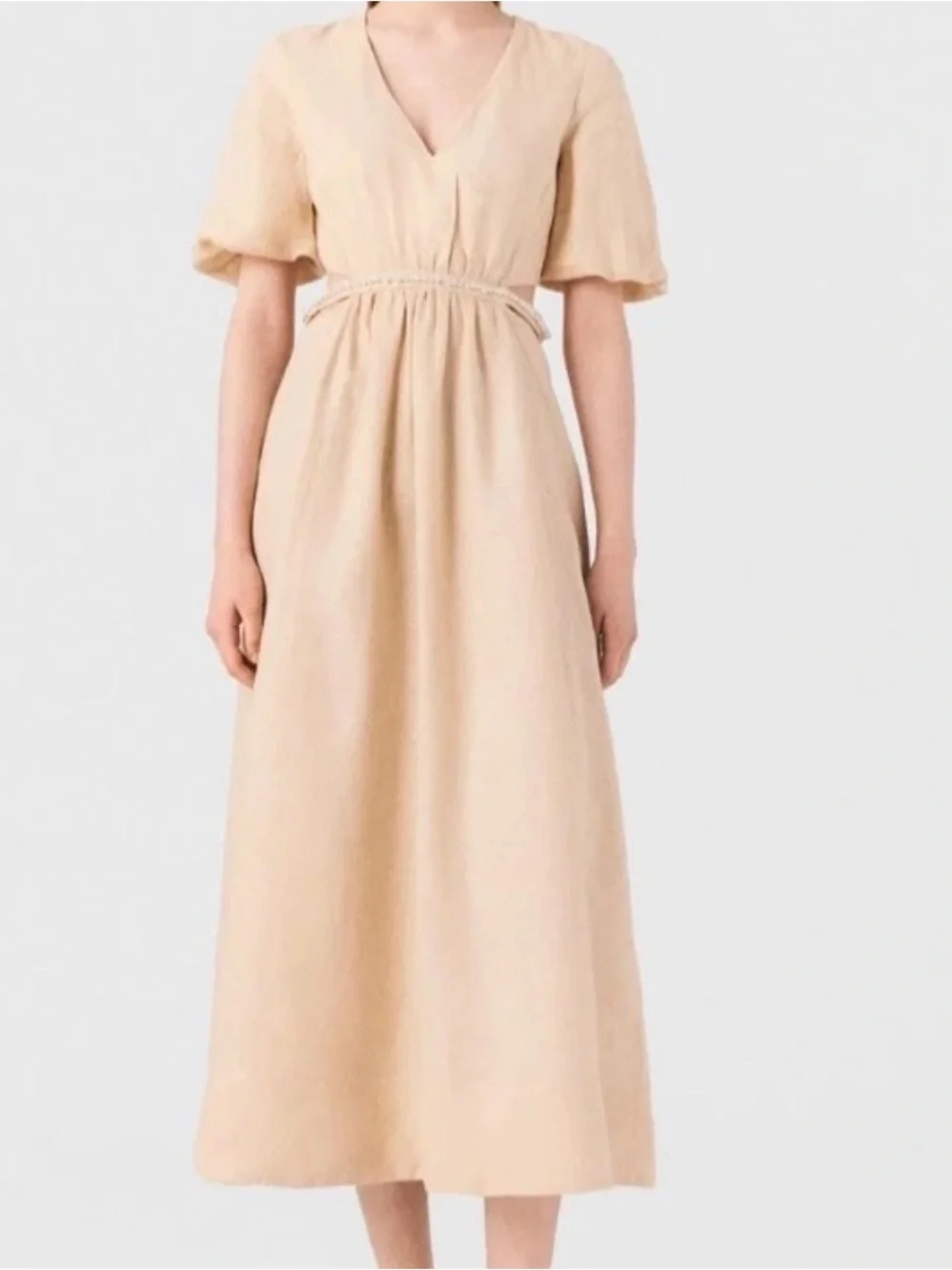 Maje Rivague Linen Pearl Cut out Midi Dress 6 Sz 38 NEW NWT - Picture 5 of 13